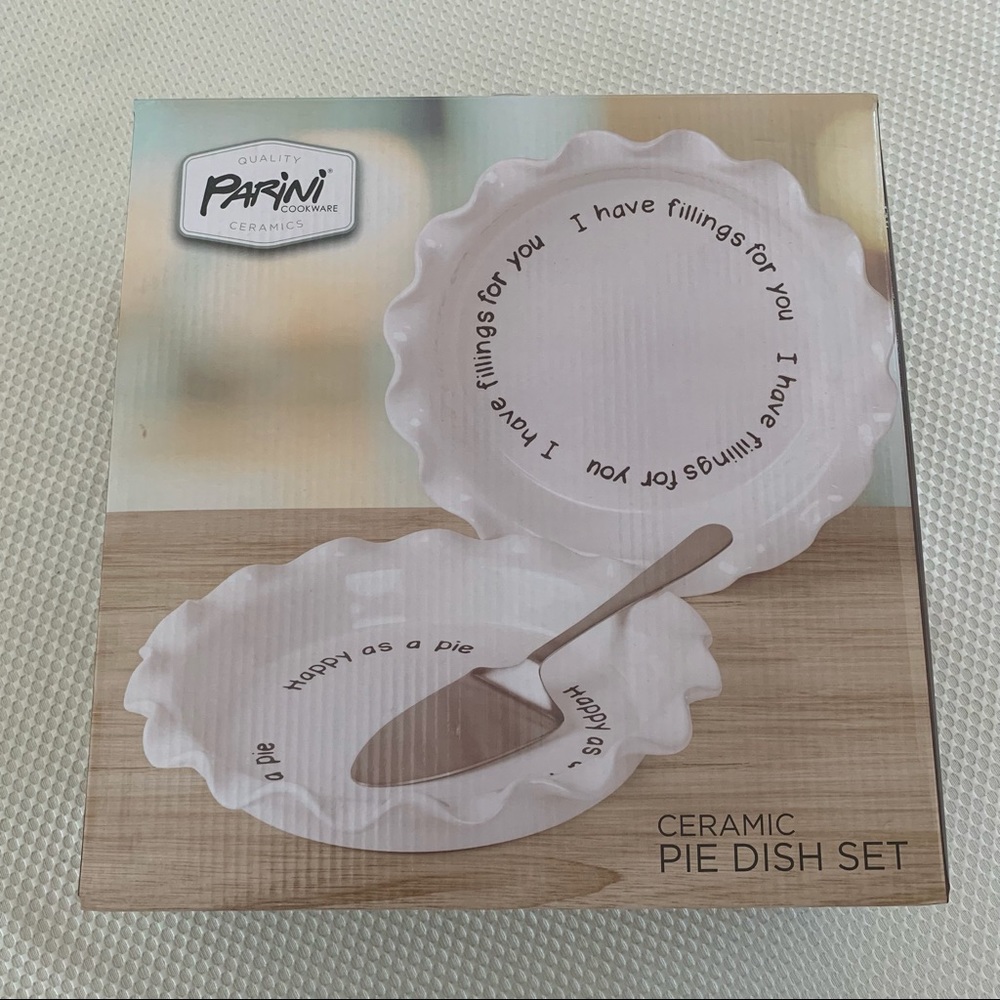 Parini White Ceramic Pie 2 Dish Set NEW